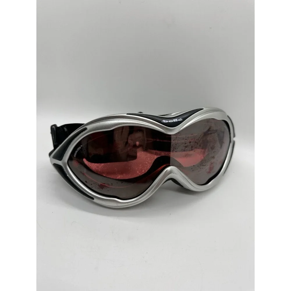 Bolle Ski Snowboard Goggles Silver Black Strap‎ AS IS Lens Damage